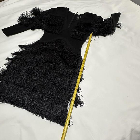 Marciano By Guess Black Mini Flapper Bodycon Fringe Plunge Dress XS Extra Small - Picture 6 of 11